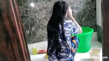 Indian Wife In Bathroom Washing And Taking Shower