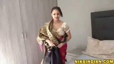 Big Tits Indian MILF wife gets Fucked by the landlord behind her Husband