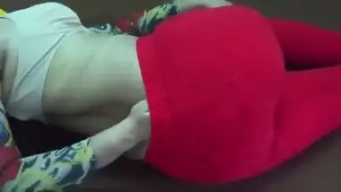 Classy Desi woman rubs boobs while massaging XXX twat on the floor