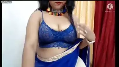 Blue saree hot looks during sexy dance on camera