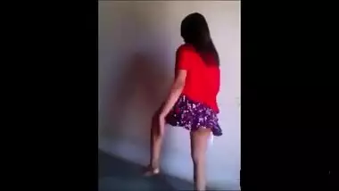 Sweet babe twerk dance in mini skirt