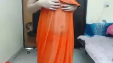 Simran Strip Show In Transparent Saree