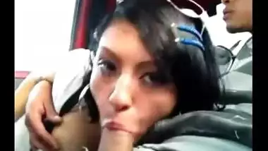 Beautiful Horny GF Sucking her BF Cock in a Car Scandal