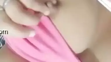 Naughty Desi wife films porn video where she touches soft breasts