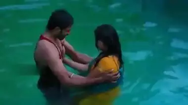 Lovers beautiful romance in swimming pool