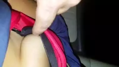 Daring desi dude recording his gf’s friend boobs with shivering hand on a road trip