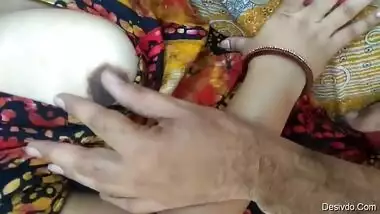 Hubby playing with wife’s cute white boobs