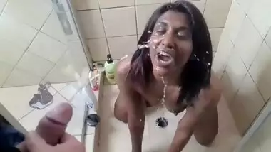 Indian girl white cock face piss in slow motion, POV