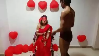 Newly Married Indian Wife In Red Sari Celebrating Valentine With Her Desi Husband - Full Hindi Best XXX