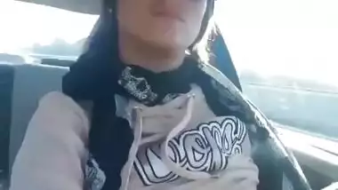 Beautiful Girl show boob in car